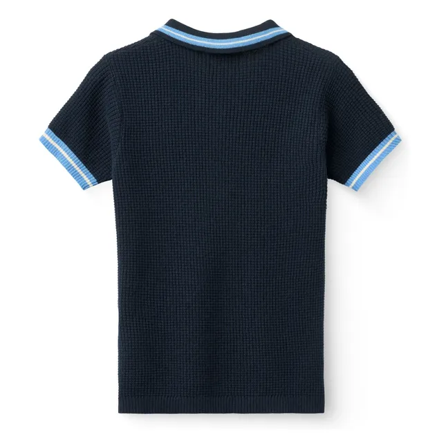 Polo Bandes Contrastées Côtelé Coton Bio | Bleu marine
