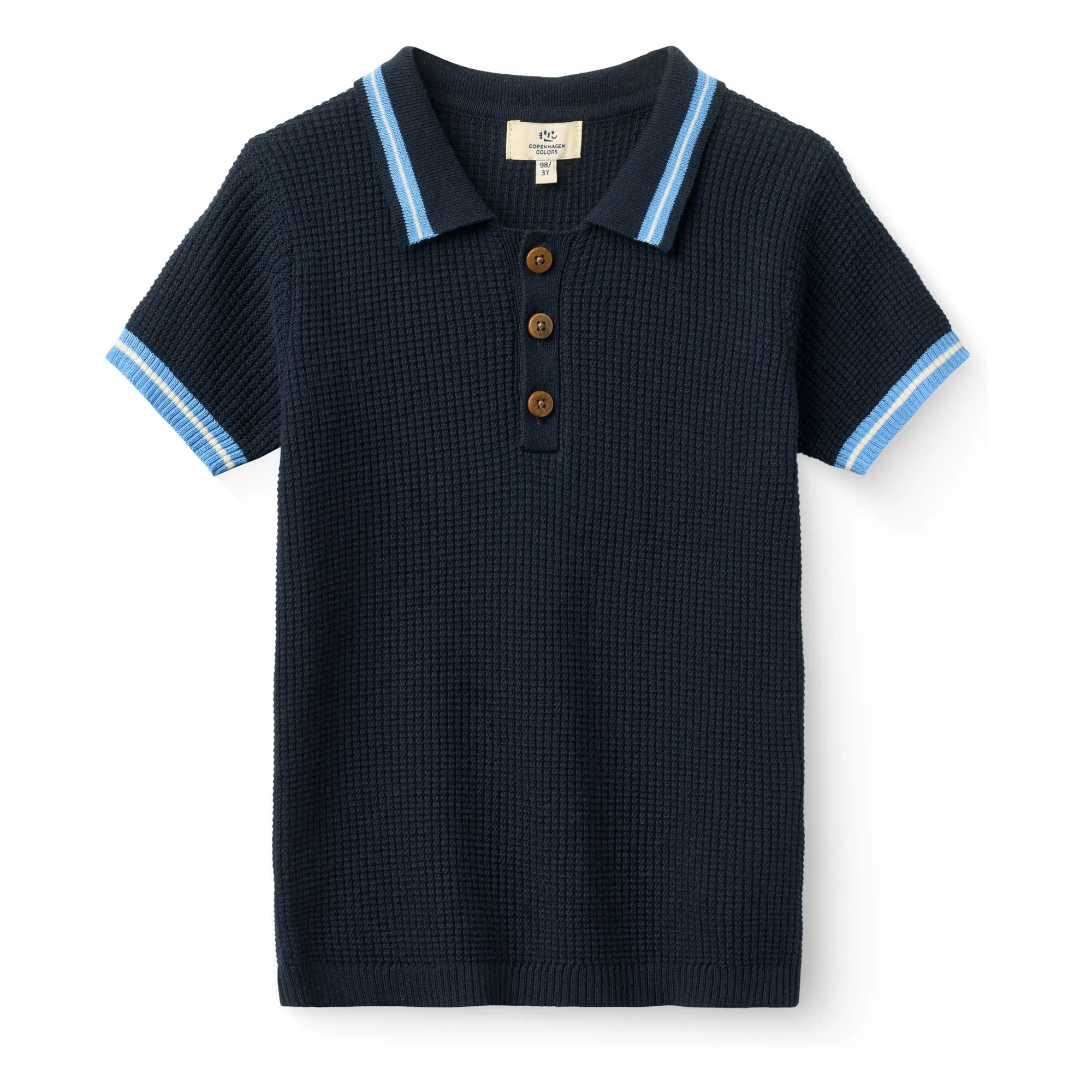 Copenhagen Colors Navy Blue Ribbed Contrast Stripes Organic Cotton Polo Shirt