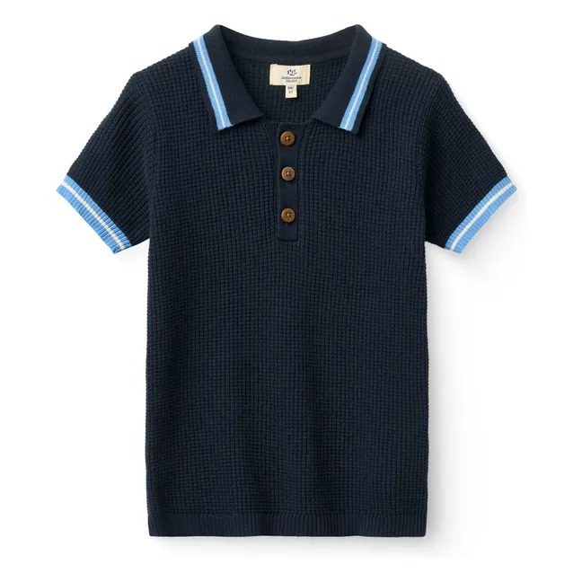 Polo Bandes Contrastées Côtelé Coton Bio | Bleu marine