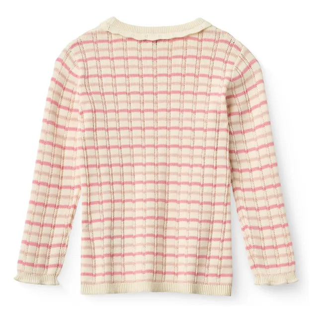 Camiseta de algodón orgánico a rayas Pointelle | Rosa