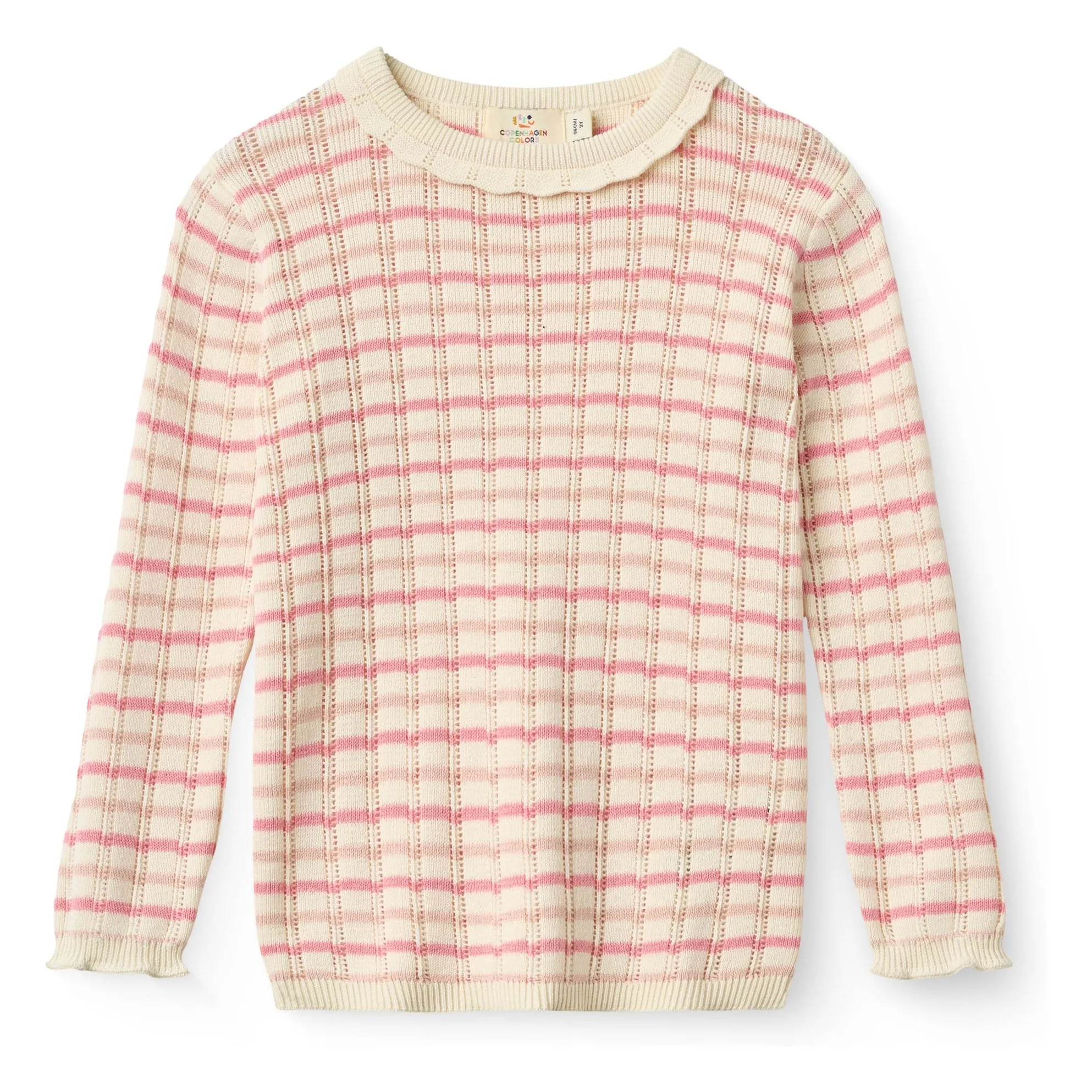 T-shirt Pointelle Rayé Maille Coton Bio | Rose- Image produit n°0
