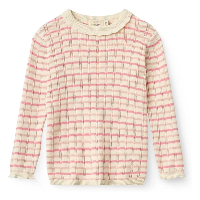 T-shirt Pointelle Rayé Maille Coton Bio | Rose