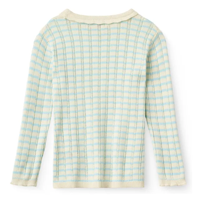 T-shirt Pointelle Rayé Maille Coton Bio | Bleu Clair