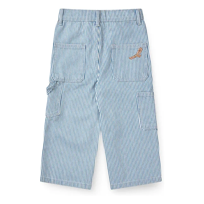 Pantalón cargo de sarga de algodón orgánico a rayas | Azul