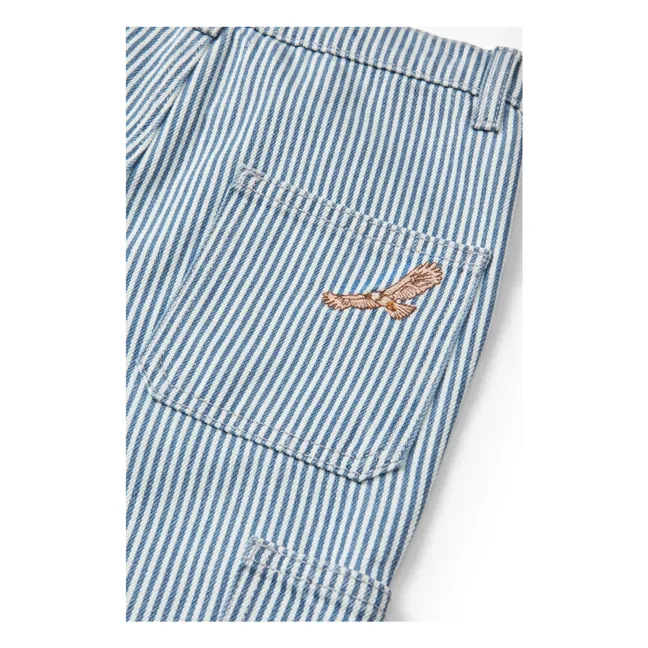 Pantalon Cargo Rayé Sergé Coton Bio | Bleu