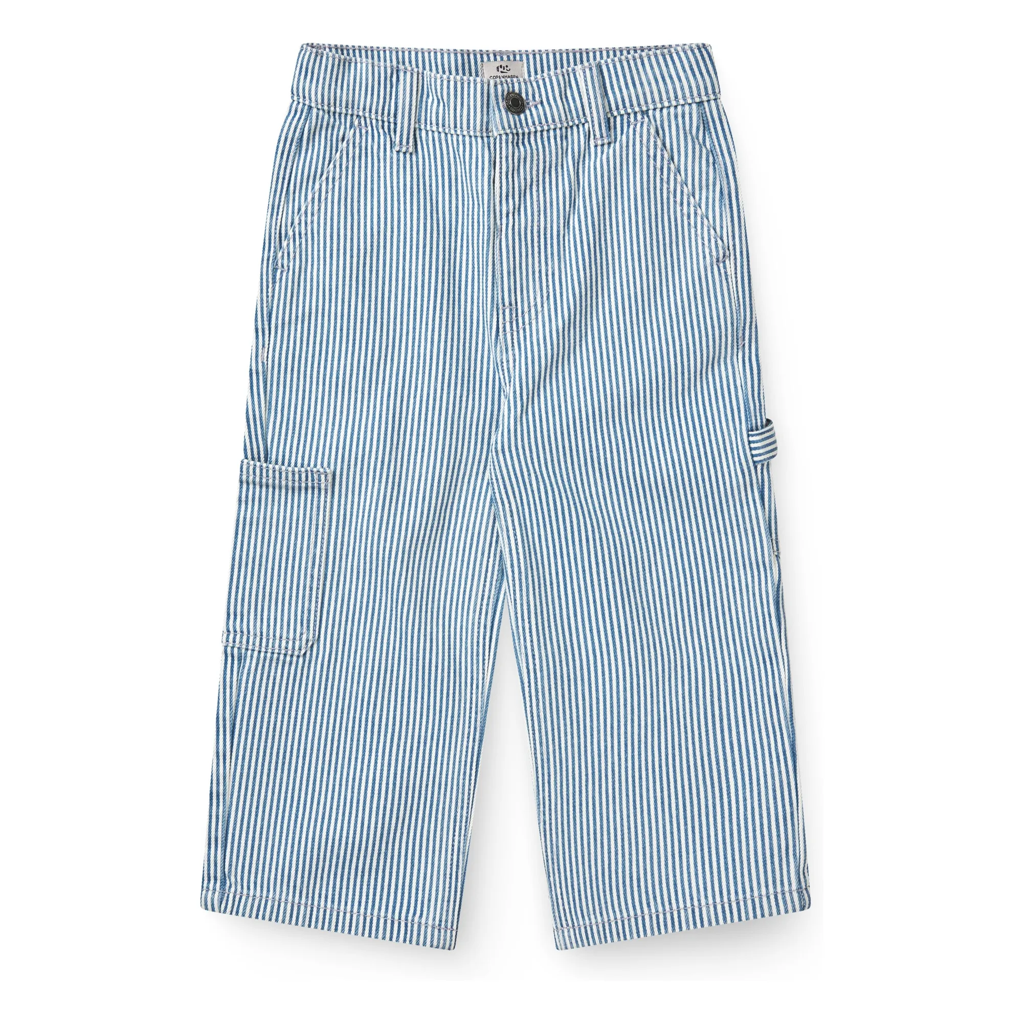 Copenhagen Colors Blue Striped Organic Cotton Twill Cargo Pants