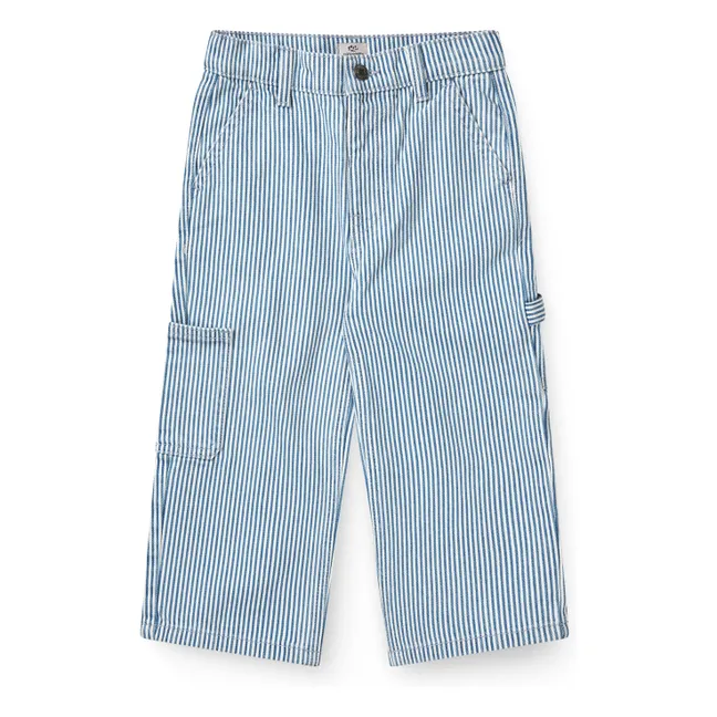 Pantalón cargo de sarga de algodón orgánico a rayas | Azul