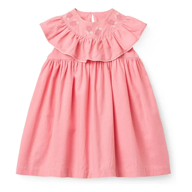 Vestido con cuello bordado de algodón orgánico | Rosa pálido
