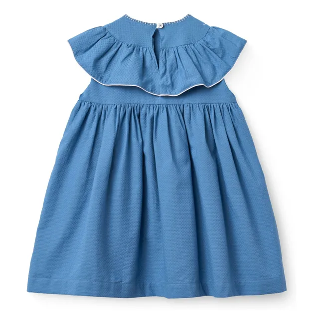 Vestido con cuello bordado de algodón orgánico | Azul