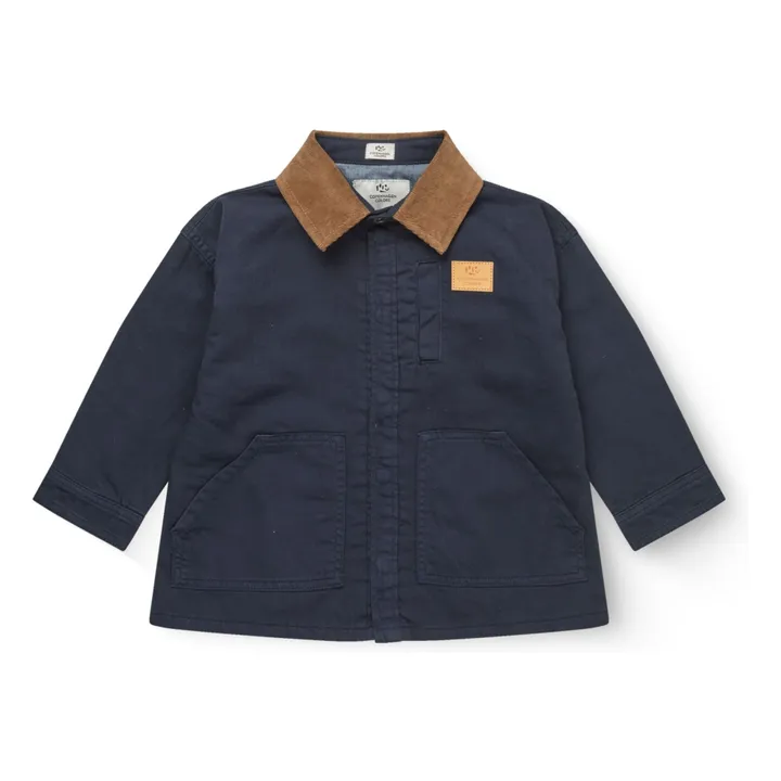 Chaqueta con cuello de algodón orgánico y sarga de terciopelo | Azul Marino- Imagen del producto n°0