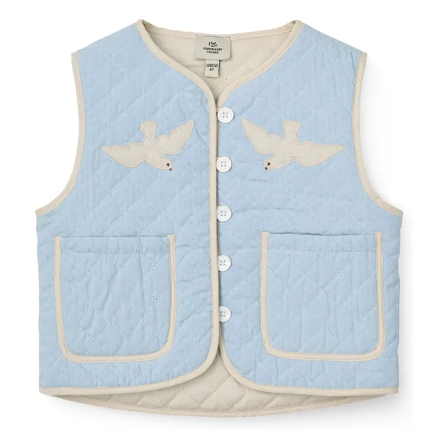 Sleeveless Quilted Organic Cotton Jacket | Light Blue