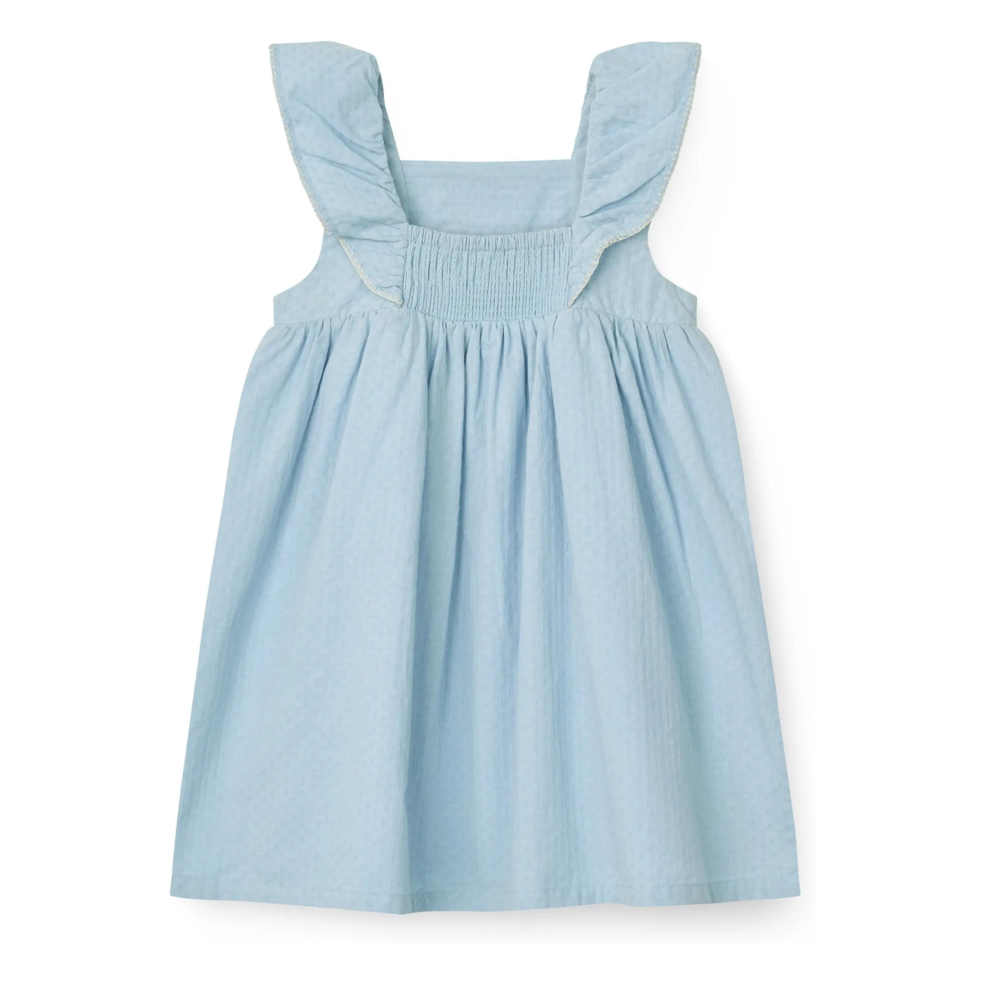 Robe Brodée Oiseaux Coton Bio | Bleu Clair- Image produit n°4