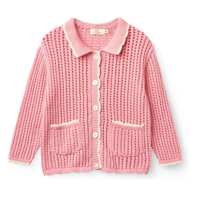 Cardigan Crochet Coton Bio | Rose tendre