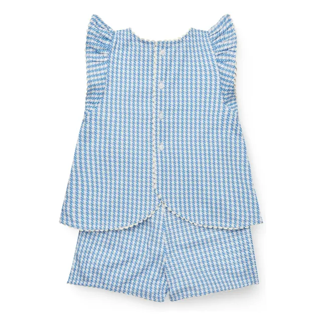 Conjunto de top y pantalón corto de algodón ecológico Pied de Poule | Azul