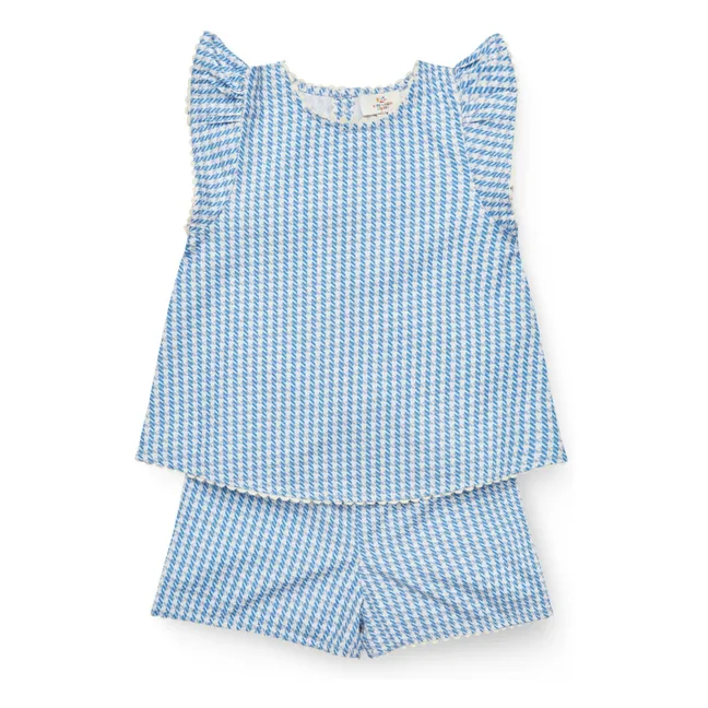 Conjunto de top y pantalón corto de algodón ecológico Pied de Poule | Azul