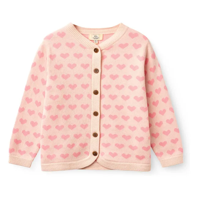 Cardigan Cœurs Coton Bio | Rose