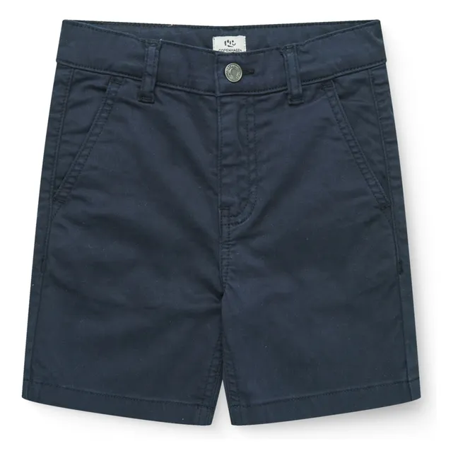 Pantalones cortos con dobladillo de sarga de algodón orgánico | Azul Marino