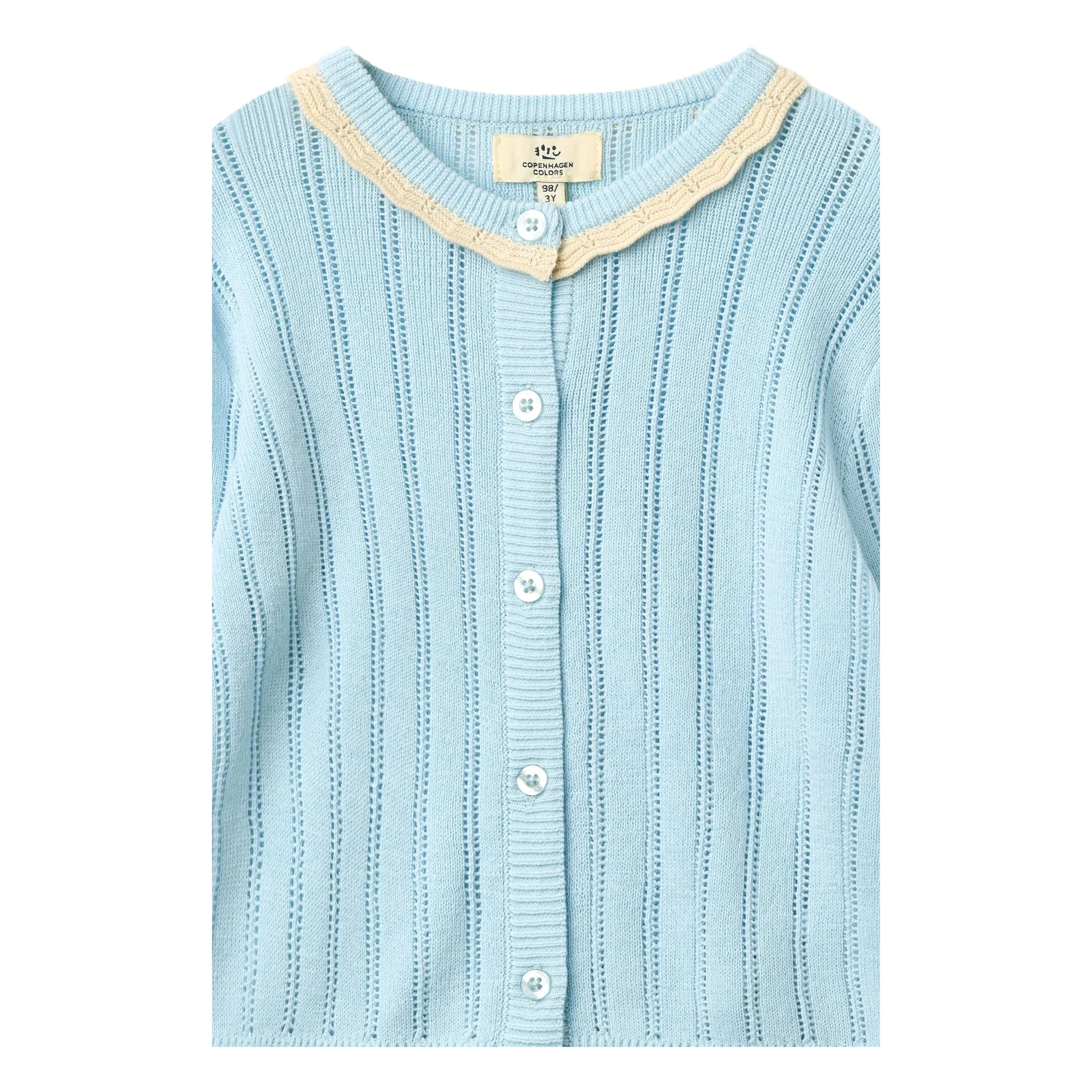 Cardigan Pointelle Coton Bio | Bleu Clair- Image produit n°1