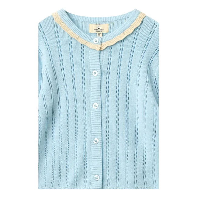 Cardigan Pointelle Coton Bio | Bleu Clair