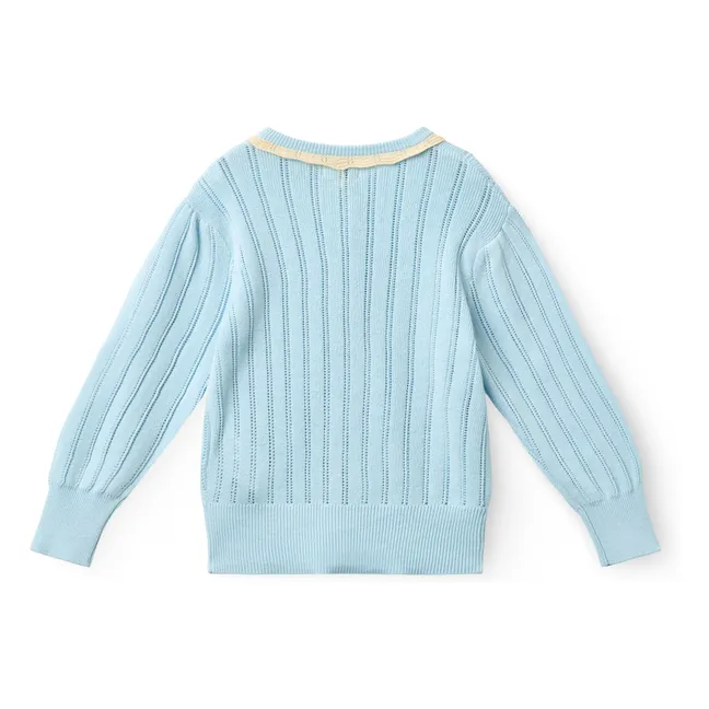 Cardigan Pointelle Coton Bio | Bleu Clair