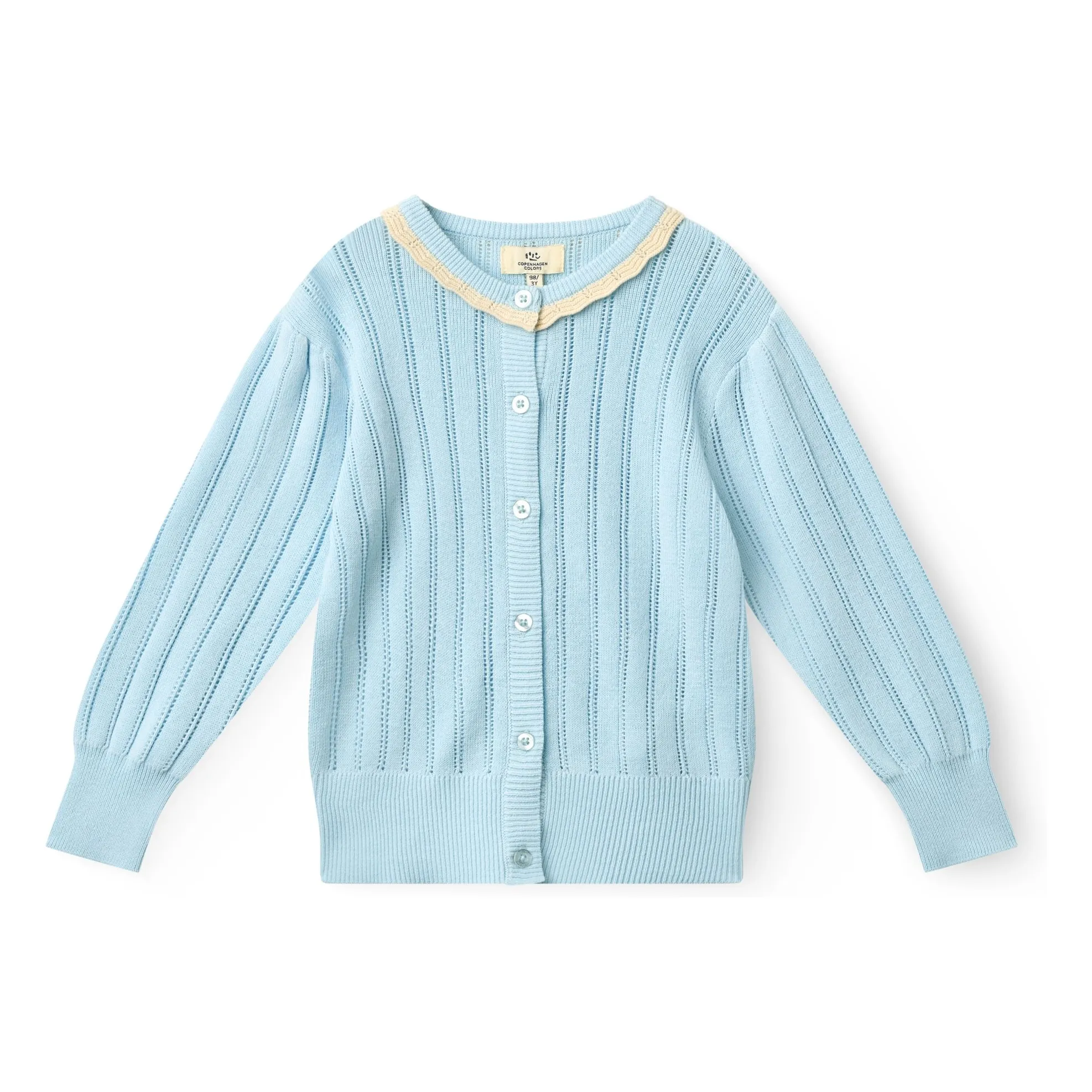 Copenhagen Colors Light Blue Pointelle Organic Cotton Cardigan