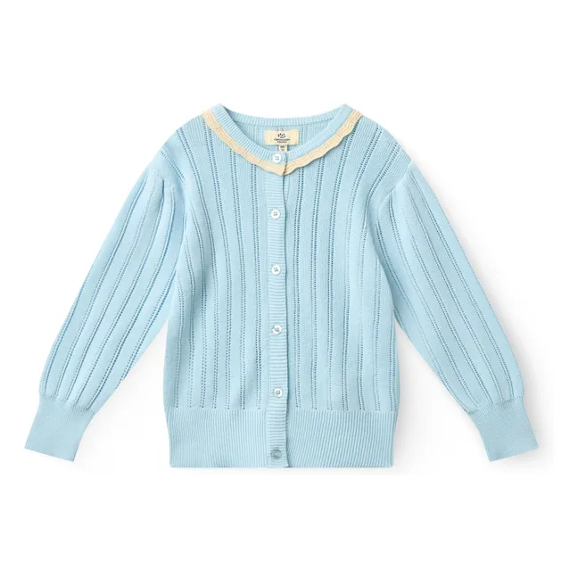 Cardigan Pointelle Coton Bio | Bleu Clair