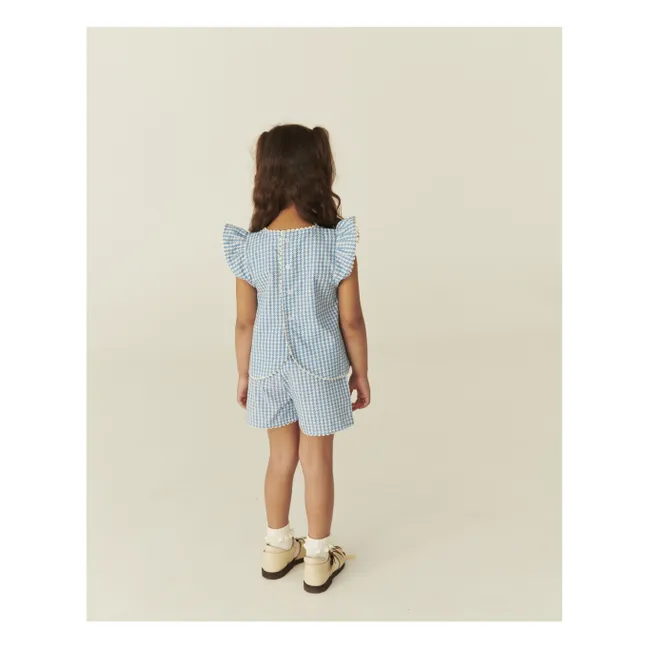 Conjunto de top y pantalón corto de algodón ecológico Pied de Poule | Azul