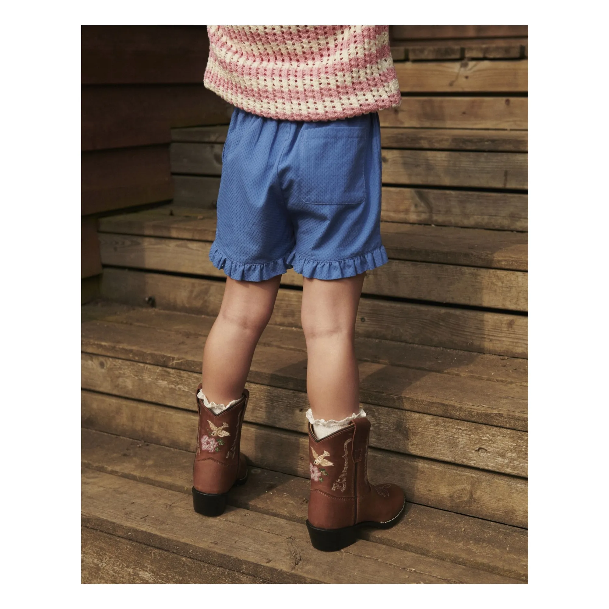 Short Volants Coton Bio | Bleu azur- Image produit n°2