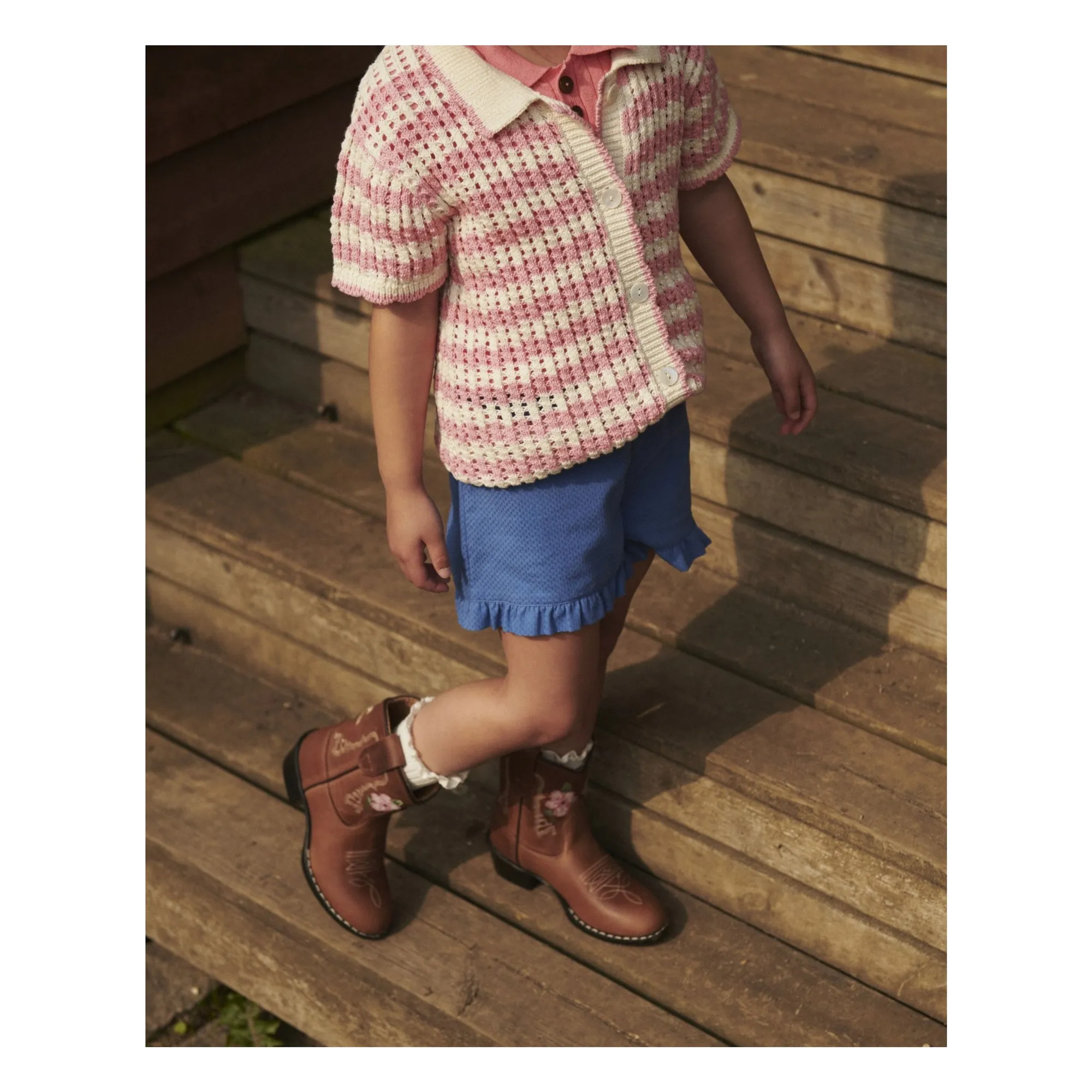 Short Volants Coton Bio | Bleu azur- Image produit n°1