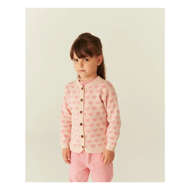 Cardigan Cœurs Coton Bio | Rose