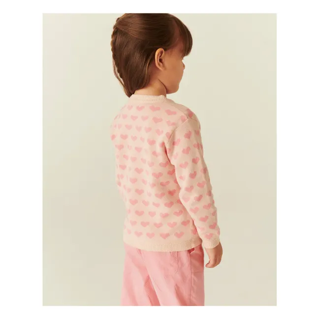 Cardigan Cœurs Coton Bio | Rose