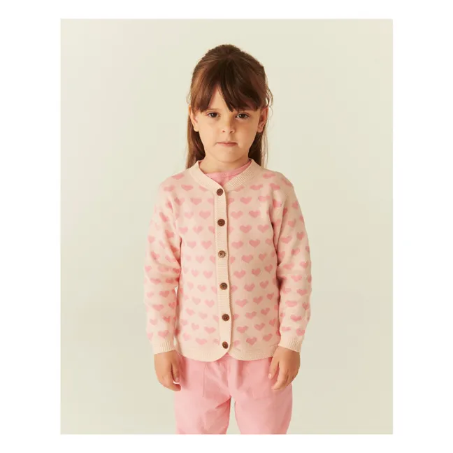 Cardigan Cœurs Coton Bio | Rose