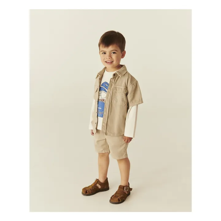 Pantalones cortos con dobladillo de sarga de algodón orgánico | Beige- Imagen del producto n°4