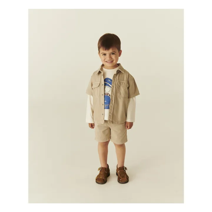 Pantalones cortos con dobladillo de sarga de algodón orgánico | Beige- Imagen del producto n°1
