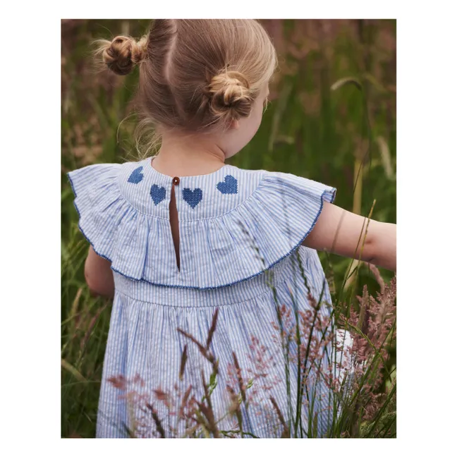 Vestido de algodón orgánico Seersucker a rayas | Azul Cielo