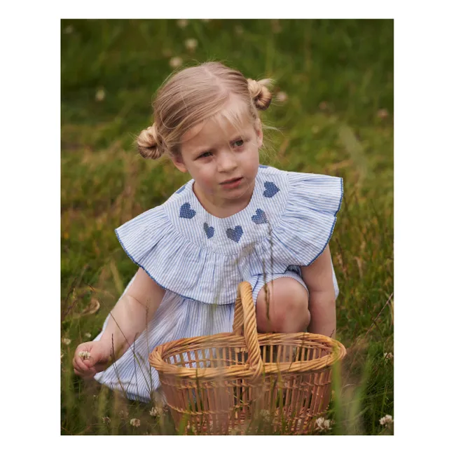 Vestido de algodón orgánico Seersucker a rayas | Azul Cielo