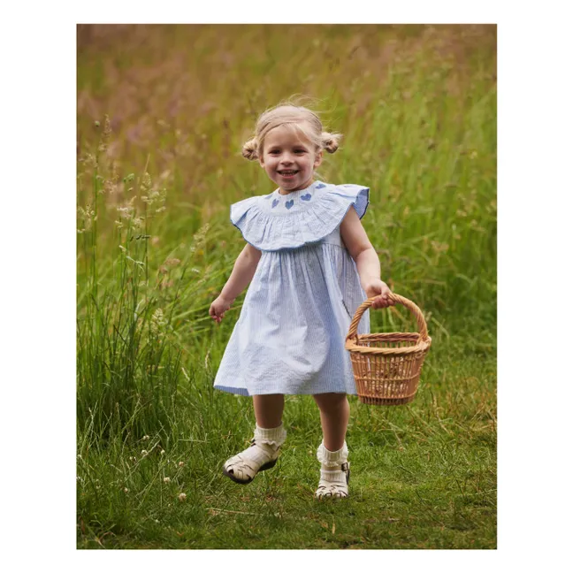 Vestido de algodón orgánico Seersucker a rayas | Azul Cielo