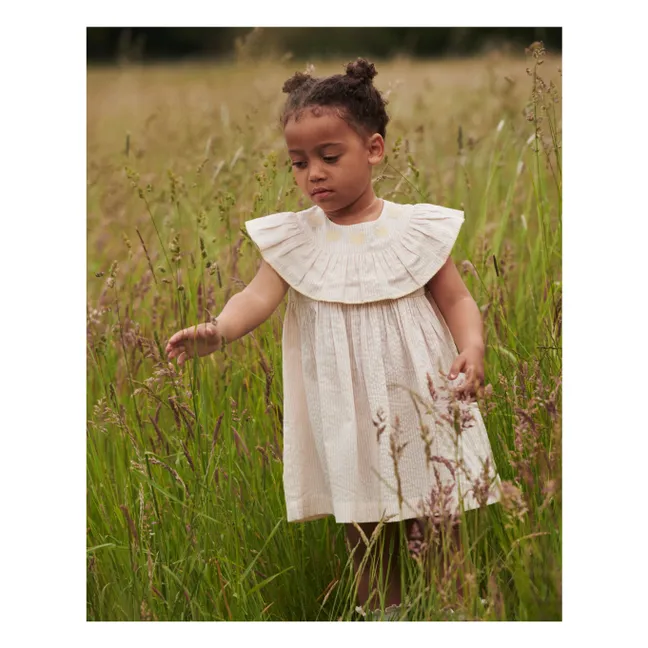 Vestido de algodón orgánico Seersucker a rayas | Rosa Pálido