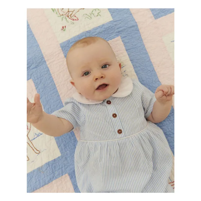 Seersucker Striped Peter Pan Collar Jumpsuit Organic Cotton | Light blue