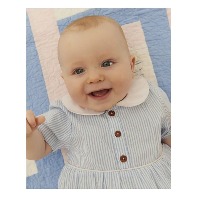 Combinaison Col Claudine Rayée Seersucker Coton Bio | Bleu ciel