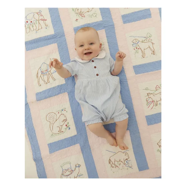 Combinaison Col Claudine Rayée Seersucker Coton Bio | Bleu ciel