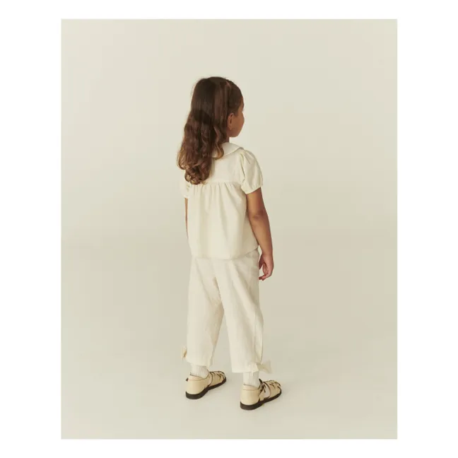 Blusa con cuello Claudine Flor Algodón orgánico | Crema