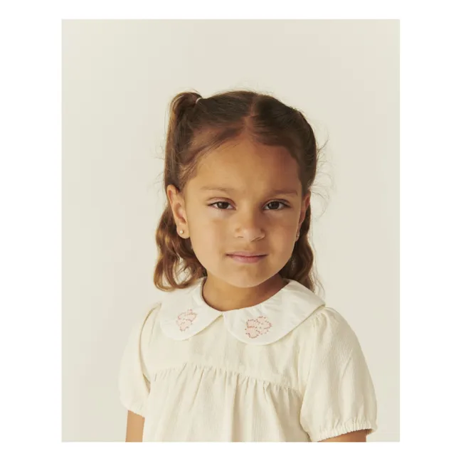 Blusa con cuello Claudine Flor Algodón orgánico | Crema