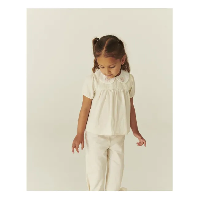 Blusa con cuello Claudine Flor Algodón orgánico | Crema