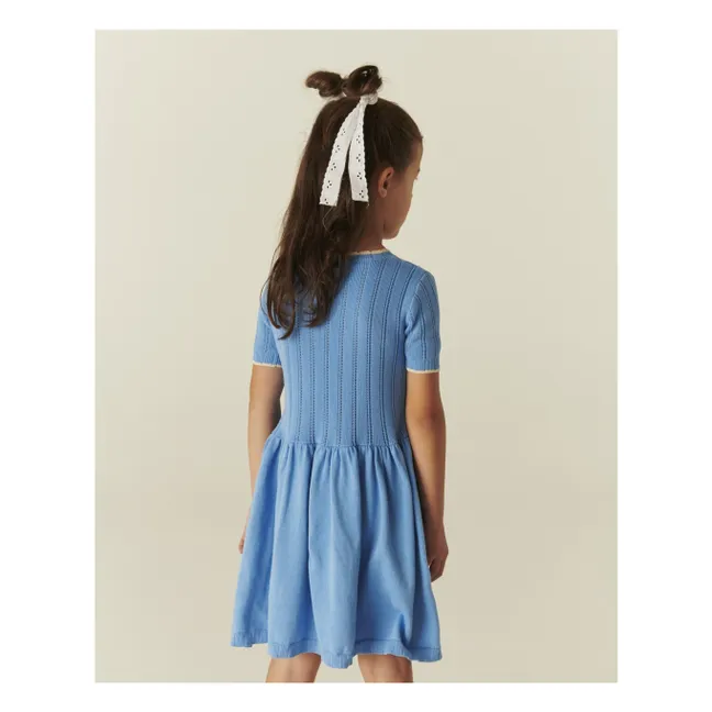Vestido de punto de algodón orgánico Pointelle | Azul Mar