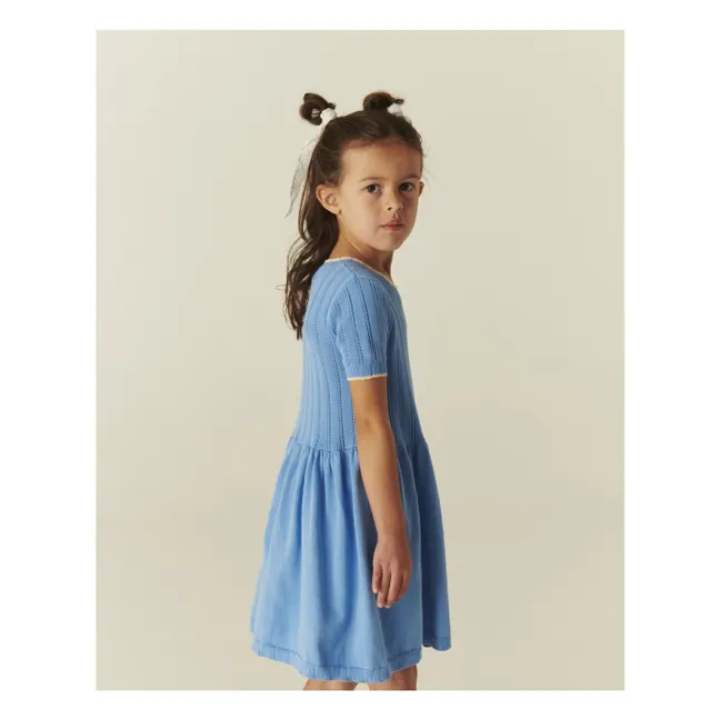 Vestido de punto de algodón orgánico Pointelle | Azul Mar