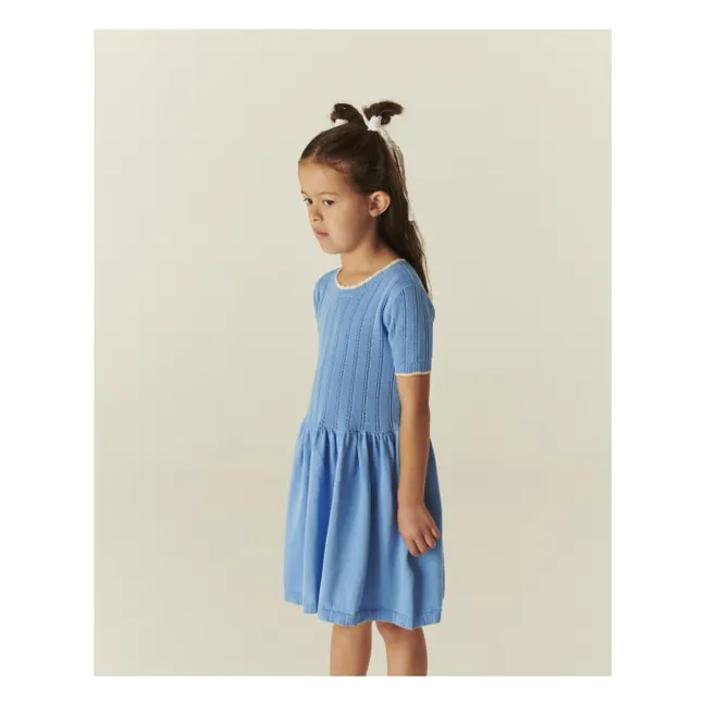 Vestido de punto de algodón orgánico Pointelle | Azul Mar
