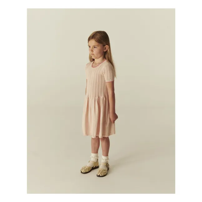 Vestido de punto de algodón orgánico Pointelle | Rosa Melocotón