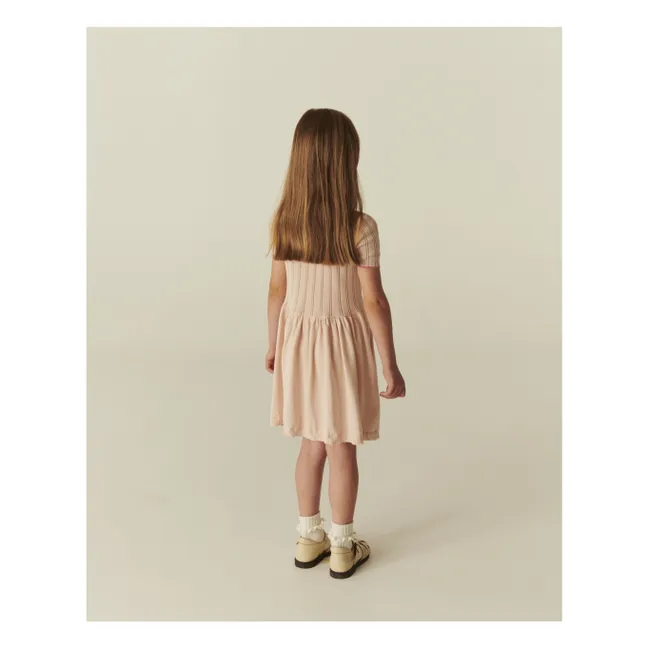 Vestido de punto de algodón orgánico Pointelle | Rosa Melocotón