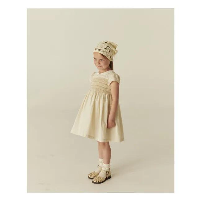 Vestido de algodón orgánico con cuello Peter Pan | Crema